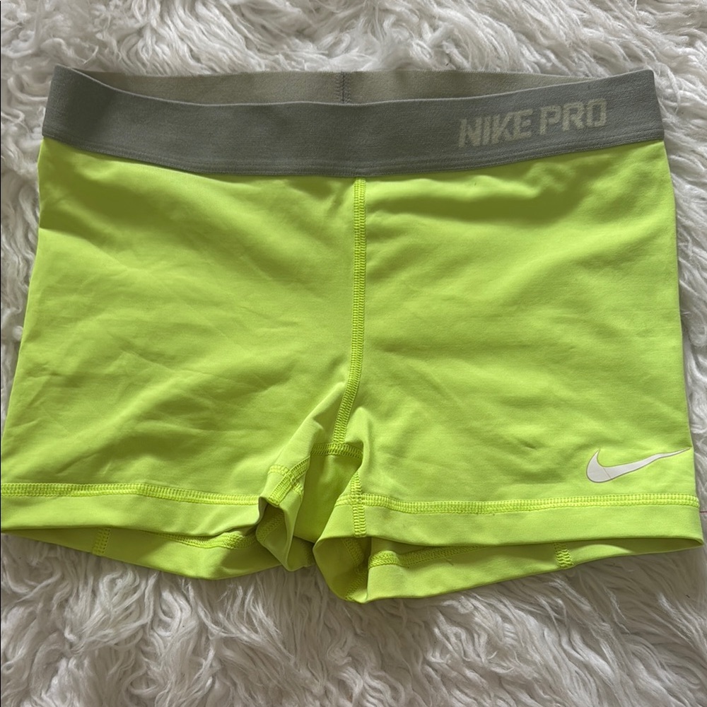 Nike Pro Lime Green Shorts with Gray Waistband